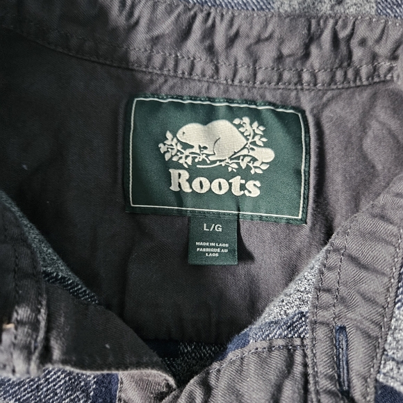 ROOTS Men's Park Plaid Shirt Blue Grey Flannel Large - Picture 4 of 14
